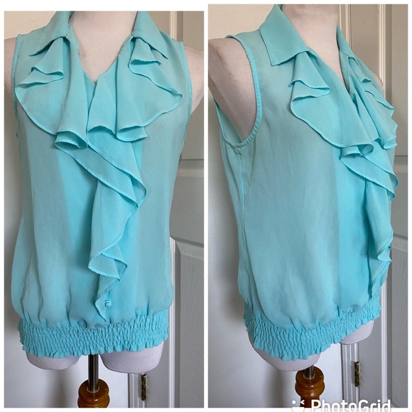 SOLD  Mine Teal Blouson Ruffle Front Blouse - Picture 1 of 11